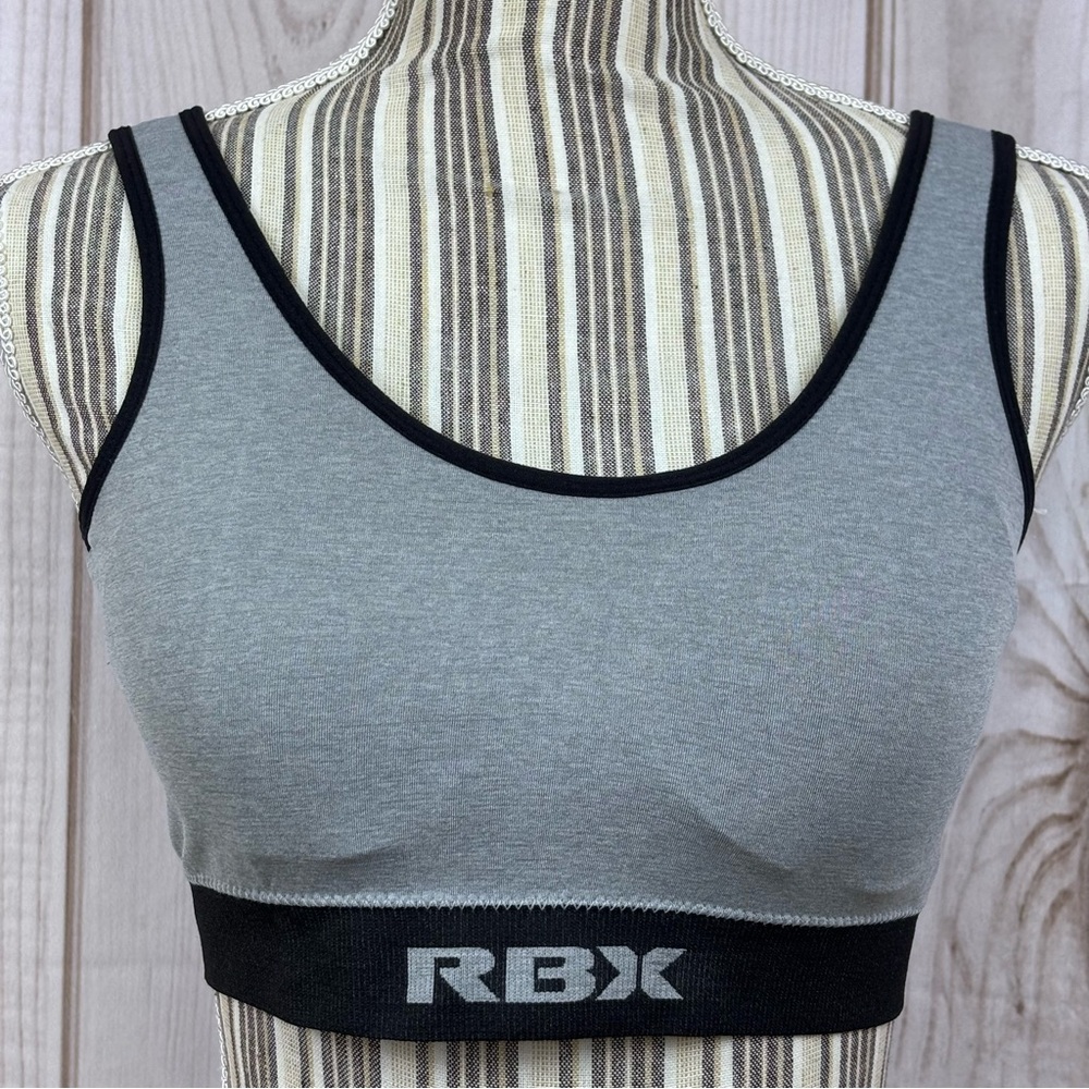 RBX Fit Sports Bra Padded Activewear Workout Bralette Knit Gray Black Size Large